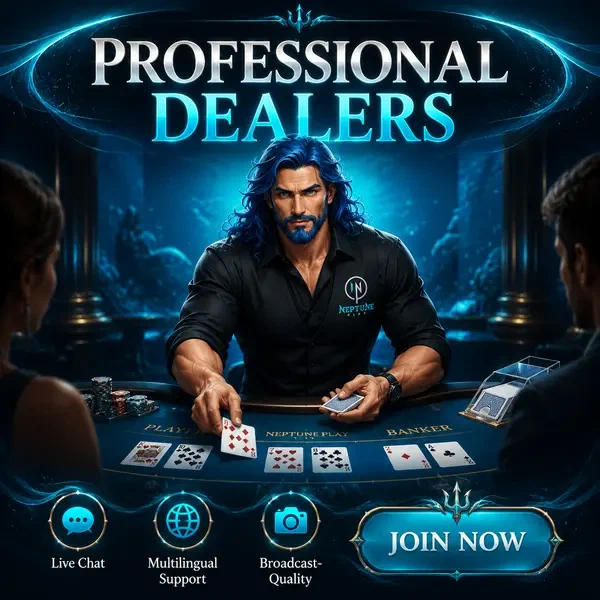 Professional live dealer at Neptune Play ready to host casino tables